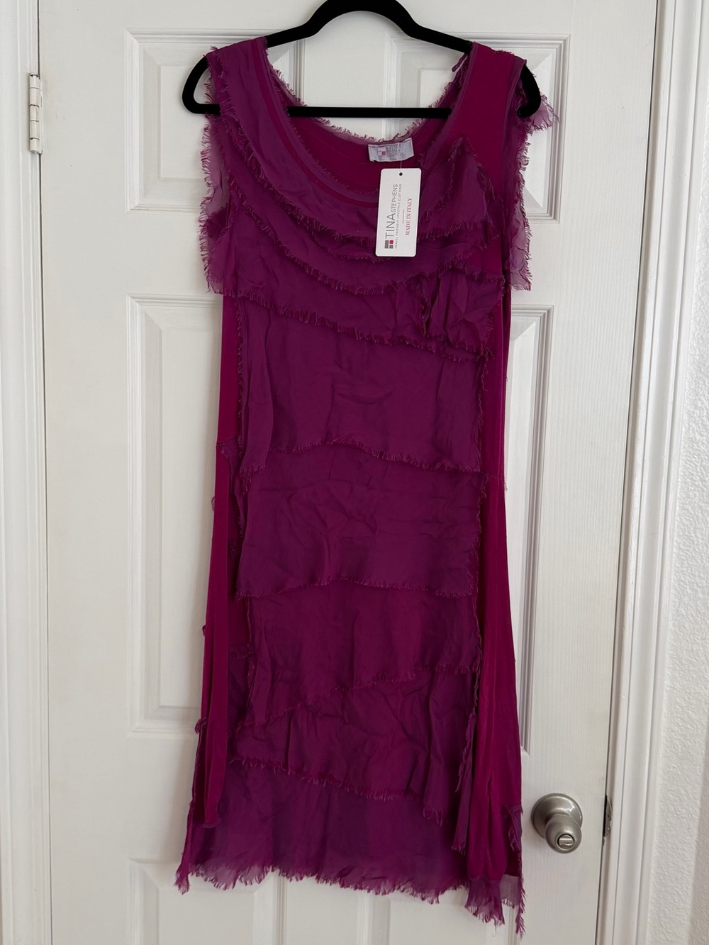 NWT Tina Stephens Made in Italy 100% Silk Mariana Raw Edge Ruffle Dress OS